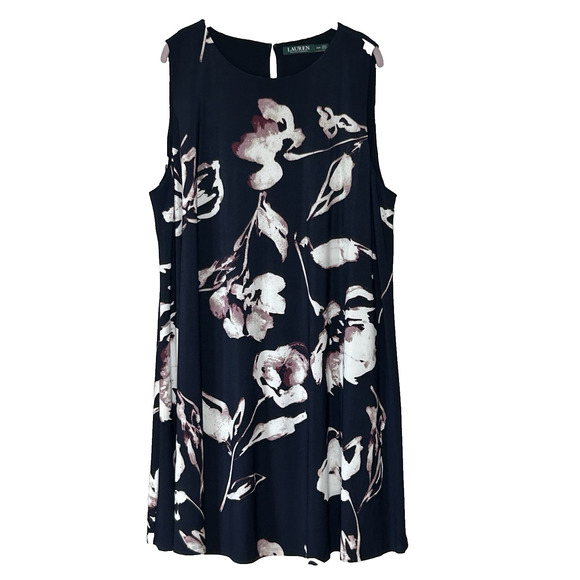 Lauren Ralph Lauren Dress Plus Size 22W Dark Floral Sleeveless A-Line - Picture 1 of 5